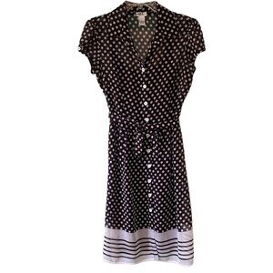 Vintage Y2K Polka Dot Button Down Dress Brown & White Sz 10